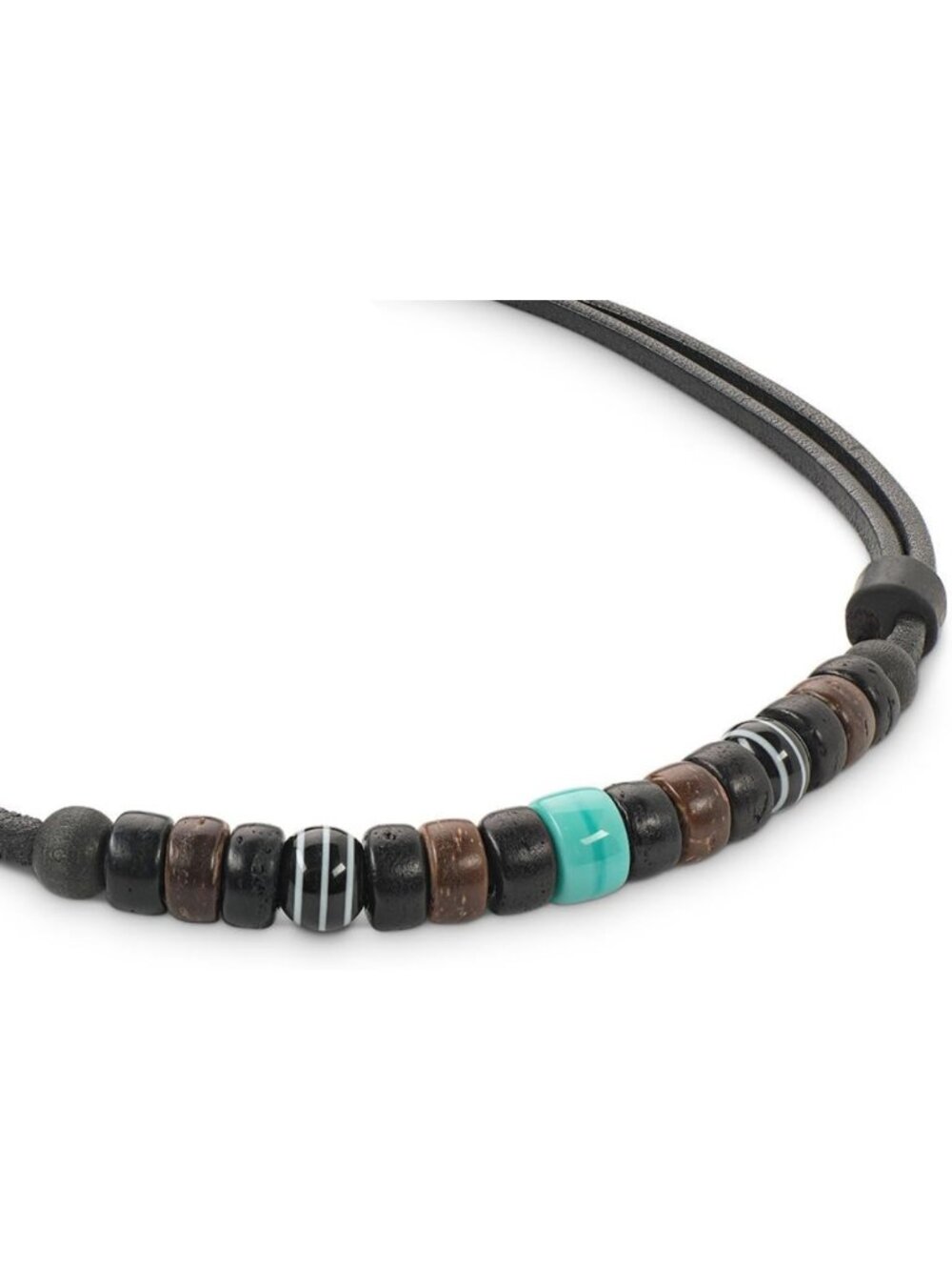 Handmade Adjustable Leather Necklace with Coconut Beads & Turquoise - Boho